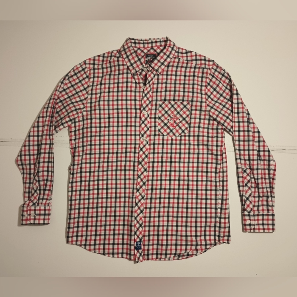 VTG Disney Cruise Lines Men Med 1998 Plaid Long Sleeve Authentic Red Black White